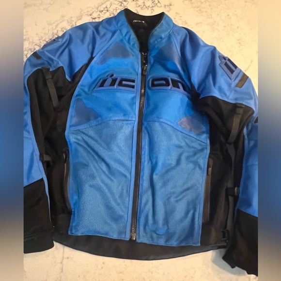 Icon Contra Motorcycle Jacket With Liner Padded Blue Men's Medium
